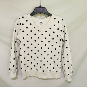 Old Navy Women’s White V-Neck Sweatshirt with Black Polka Dots Size XS
